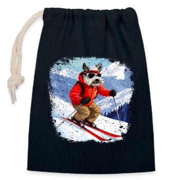 Ski Dog - Closable cotton gift bag (14x20cm) - navy - Front