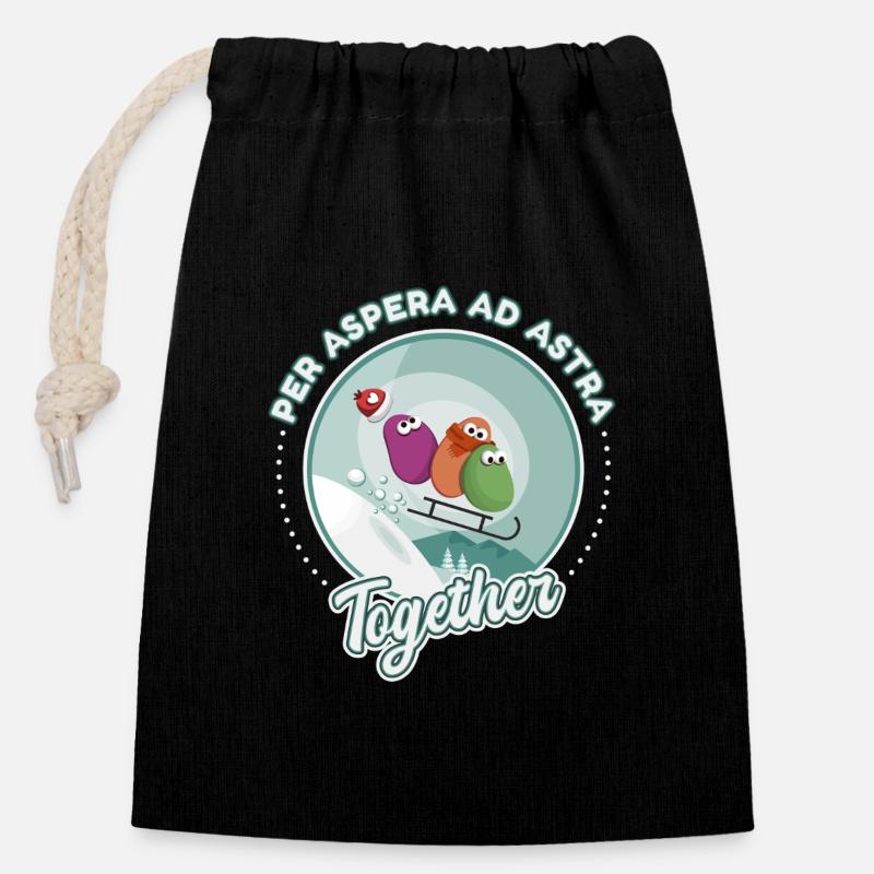 Snow sledging love drawing humor - Closable cotton gift bag (14x20cm) - black