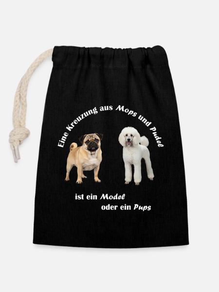 Kreuzung Pudel und Mops - Verschließbarer Geschenkbeutel aus Baumwolle (14x20cm) - Schwarz
