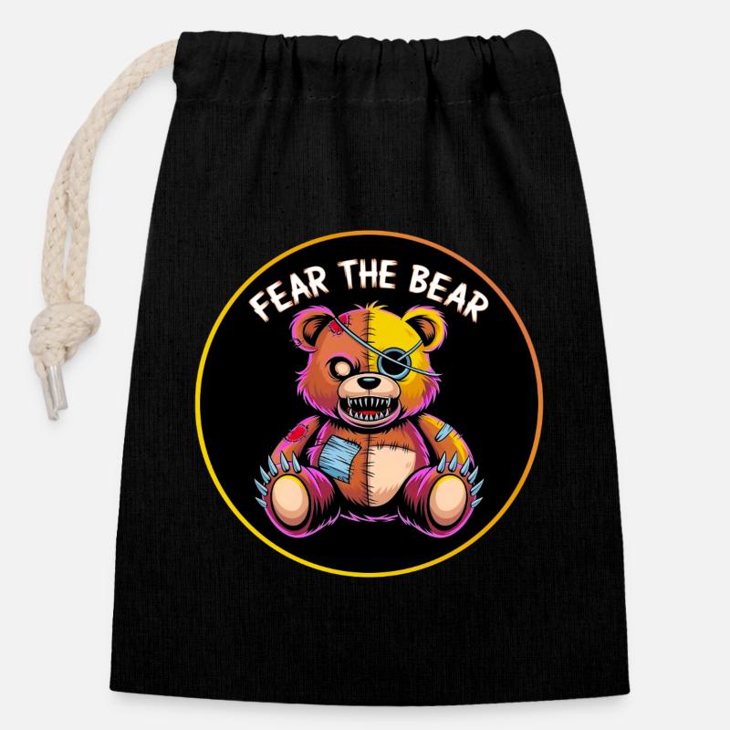 Fear the Bear - Verschließbarer Geschenkbeutel aus Baumwolle (14x20cm) - Schwarz