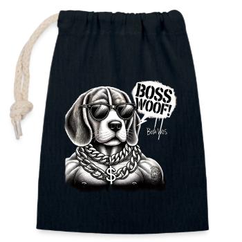 Bosswoof Goldkette Hund - Verschließbarer Geschenkbeutel aus Baumwolle (14x20cm) - Navy - Vorne