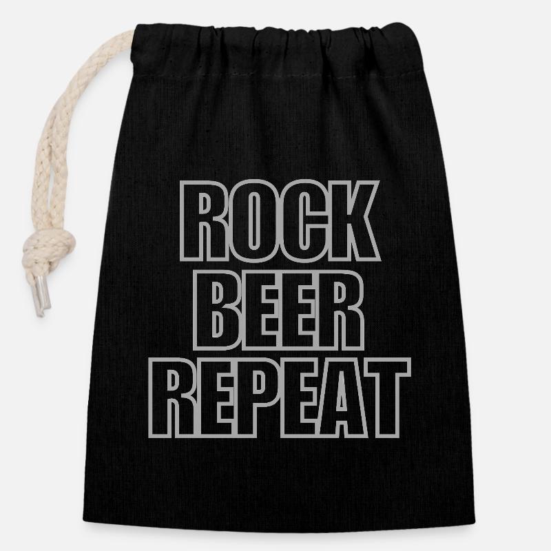 Rock Beer Repeat - coole Sprüche - Verschließbarer Geschenkbeutel aus Baumwolle (14x20cm) - Schwarz