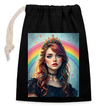 Princesse punk arc-en-ciel - Sac cadeau en coton avec cordon (14 x 20 cm) - noir - Devant