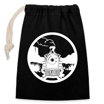 Railway Drawing - Closable cotton gift bag (14x20cm) - black - Front