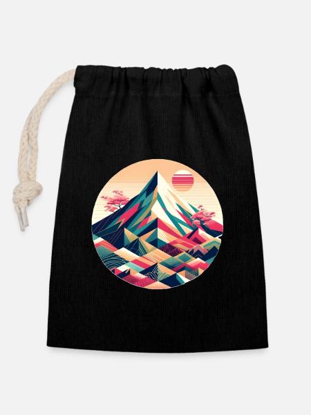 Geometric Mount Fuji - Verschließbarer Geschenkbeutel aus Baumwolle (14x20cm) - Schwarz