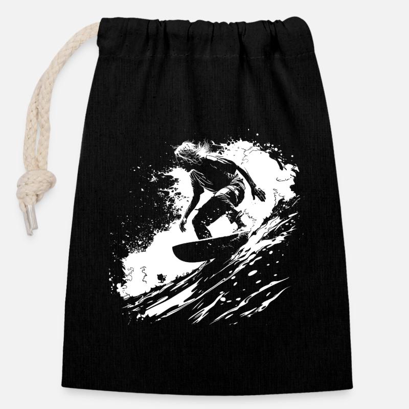 Surfing - Closable cotton gift bag (14x20cm) - black