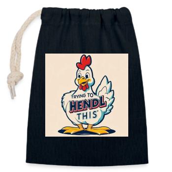 Chicken "Trying to hendl this" - Closable cotton gift bag (14x20cm) - navy - Front