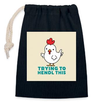 Poulet « Essayer de faire ça » - Sac cadeau en coton avec cordon (14 x 20 cm) - bleu marine - Devant