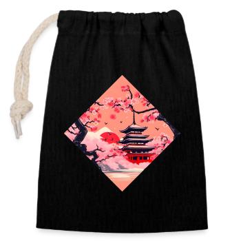 Japon Tour du Monde Temples Culture - Sac cadeau en coton avec cordon (14 x 20 cm) - noir - Devant
