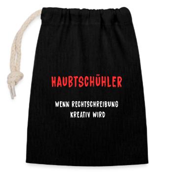 Haubtschühler – Creative Spelling - Closable cotton gift bag (14x20cm) - black - Front