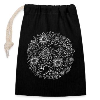 Fleurs Oiseaux Hygge 02 - Sac cadeau en coton avec cordon (14 x 20 cm) - noir - Devant