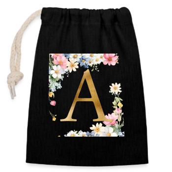 Un monogramme, floral, personnalisable - Sac cadeau en coton avec cordon (14 x 20 cm) - noir - Devant
