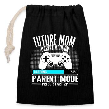 Future Mom – Parent Mode On - Verschließbarer Geschenkbeutel aus Baumwolle (14x20cm) - Schwarz - Vorne