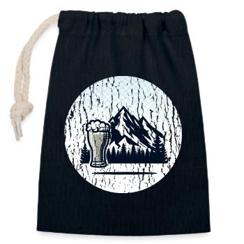 Berglandschaft mit Bierglas - Verschließbarer Geschenkbeutel aus Baumwolle (14x20cm) - Navy - Vorne