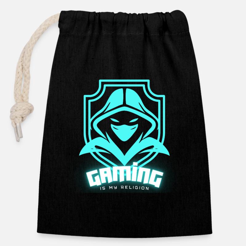 GAMING IS MY RELIGION - Sac cadeau en coton avec cordon (14 x 20 cm) - noir