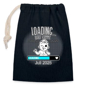 Baby lädt… Ankunft: Juli 2025 - Verschließbarer Geschenkbeutel aus Baumwolle (14x20cm) - Navy - Vorne