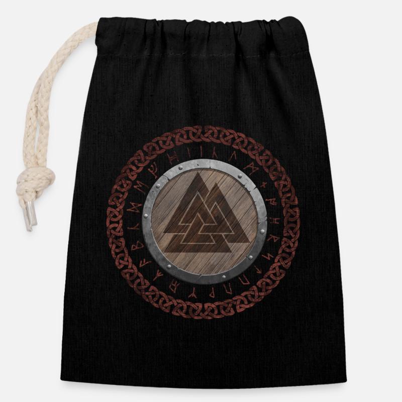 Valknut symbole viking - Sac cadeau en coton avec cordon (14 x 20 cm) - noir
