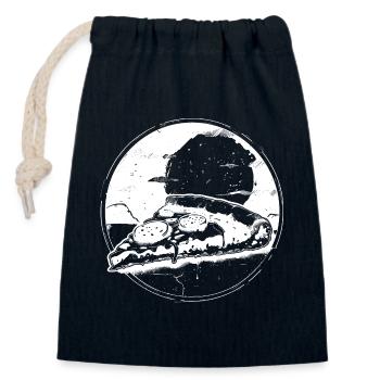 Pizza Piece Drawing - Closable cotton gift bag (14x20cm) - navy - Front