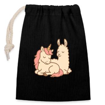 Sleeping unicorn and llama - Closable cotton gift bag (14x20cm) - black - Front