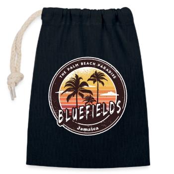 Bluefields Jamaïque – Palm Beach Paradise - Sac cadeau en coton avec cordon (14 x 20 cm) - bleu marine - Devant