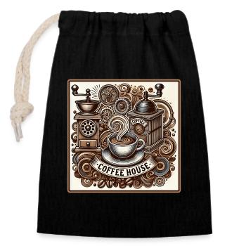 Vintage Coffeehouse Vibes - Closable cotton gift bag (14x20cm) - black - Front