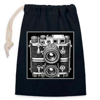 Style de gravure d’appareil photo vintage - Sac cadeau en coton avec cordon (14 x 20 cm) - bleu marine - Devant