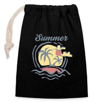Tropical Summer Sunset Landscape - Closable cotton gift bag (14x20cm) - black - Front