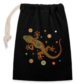 Mosaic Lizard – Colorful Animal Design - Closable cotton gift bag (14x20cm) - black - Front