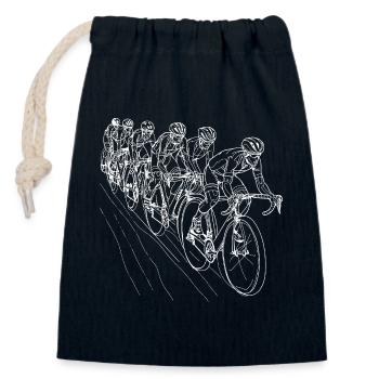 Dessin au trait cycliste - Sac cadeau en coton avec cordon (14 x 20 cm) - bleu marine - Devant
