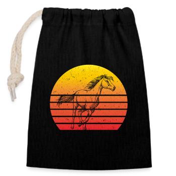 Motif Cheval Rétro Coucher de soleil - Sac cadeau en coton avec cordon (14 x 20 cm) - noir - Devant