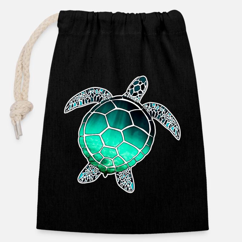 Tortue marine - Sac cadeau en coton avec cordon (14 x 20 cm) - noir