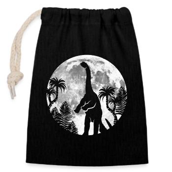 Dinosaur Moon - Dino (Longneck) Among Stars - Closable cotton gift bag (14x20cm) - black - Front