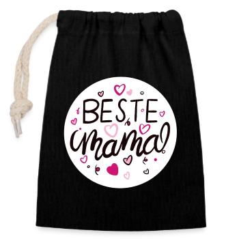 Liebevolles Mama-Design mit Herzmotiven - Verschließbarer Geschenkbeutel aus Baumwolle (14x20cm) - Schwarz - Vorne