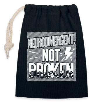 Neurodivergent. Not broken. - Closable cotton gift bag (14x20cm) - navy - Front