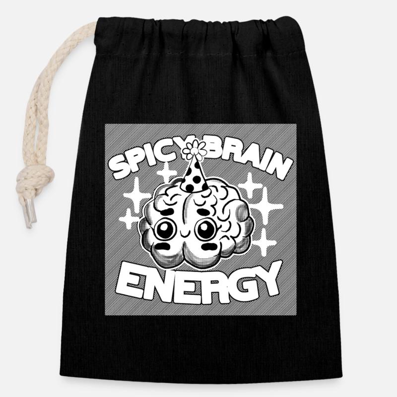 Spicy Brain Energy – ADHD Chaos Humor - Verschließbarer Geschenkbeutel aus Baumwolle (14x20cm) - Schwarz