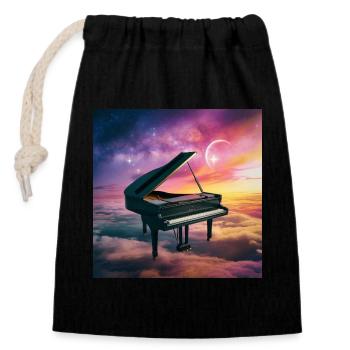 Fantastique piano à queue de concert dans le ciel nuageux - Sac cadeau en coton avec cordon (14 x 20 cm) - noir - Devant
