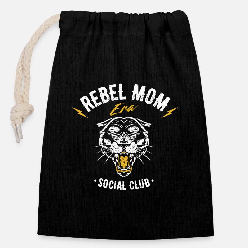 Conception de club de mamans rebelles - Sac cadeau en coton avec cordon (14 x 20 cm) - noir