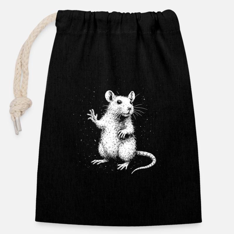 Freche Ratte mit Stil - Verschließbarer Geschenkbeutel aus Baumwolle (14x20cm) - Schwarz