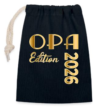 Schriftzug OPA 2026 - Verschließbarer Geschenkbeutel aus Baumwolle (14x20cm) - Navy - Vorne