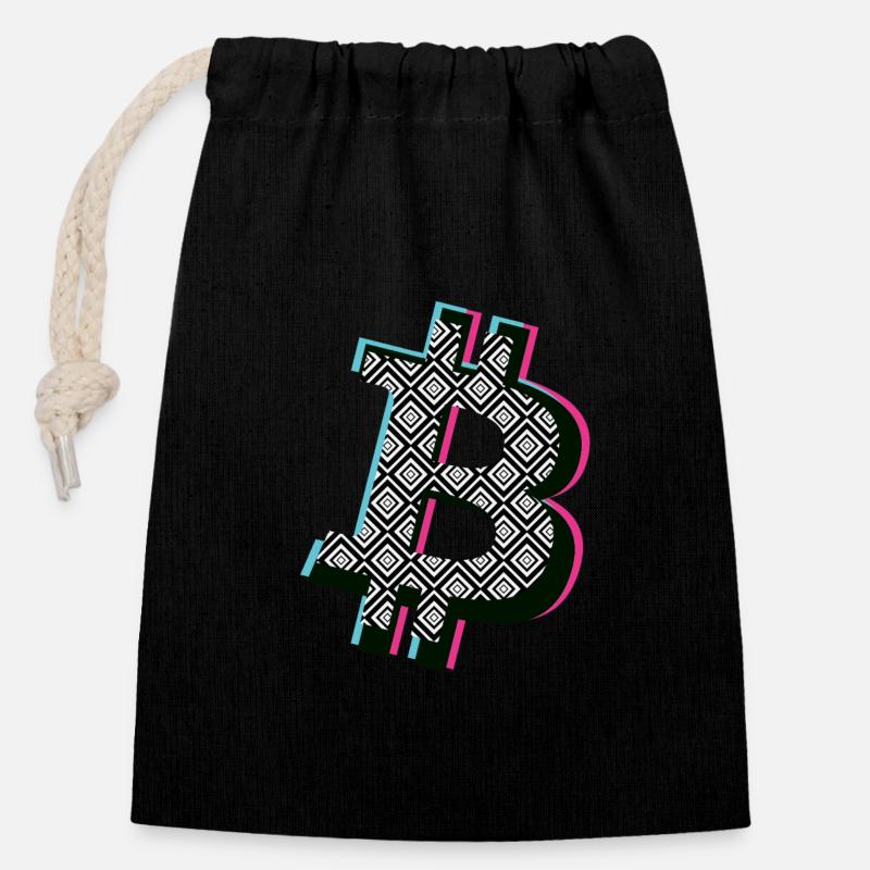 Bitcoin B Popart - Verschließbarer Geschenkbeutel aus Baumwolle (14x20cm) - Schwarz