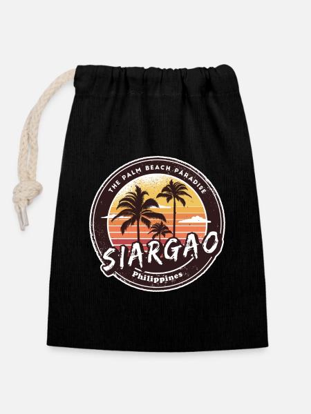 Siargao Philippines Plage Palmiers Design - Sac cadeau en coton avec cordon (14 x 20 cm) - noir
