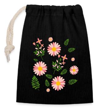 Florales Blumenshirt - Verschließbarer Geschenkbeutel aus Baumwolle (14x20cm) - Schwarz - Vorne