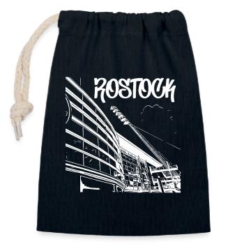 Rostock Skyline Stadionblick - Verschließbarer Geschenkbeutel aus Baumwolle (14x20cm) - Navy - Vorne