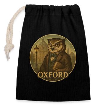 Professor Eule – Oxford Wisdom - Verschließbarer Geschenkbeutel aus Baumwolle (14x20cm) - Schwarz - Vorne