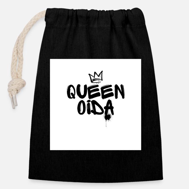 Queen oida - Wiener Sprüche - Verschließbarer Geschenkbeutel aus Baumwolle (14x20cm) - Schwarz