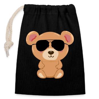 Teddybär - Verschließbarer Geschenkbeutel aus Baumwolle (14x20cm) - Schwarz - Vorne