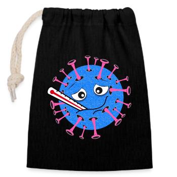 Sick Virus – Dessin animé avec thermomètre clinique - Sac cadeau en coton avec cordon (14 x 20 cm) - noir - Devant