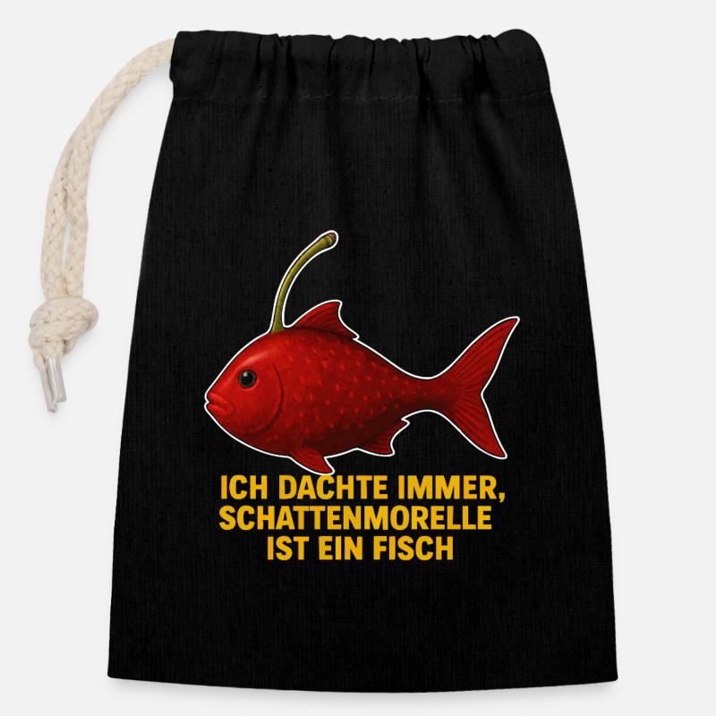 Fish morello cherries - Closable cotton gift bag (14x20cm) - black