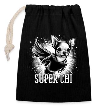 Super chien Chihuahua héros Cape Chi Chis cadeau - Sac cadeau en coton avec cordon (14 x 20 cm) - noir - Devant