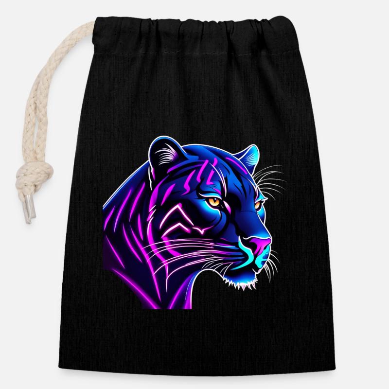 Panther in Neonfarben - Verschließbarer Geschenkbeutel aus Baumwolle (14x20cm) - Schwarz